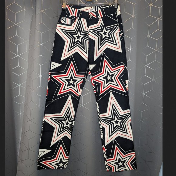 Moschino Jeans 30"Wx32"L Star Print Red Pants Vintage 90s